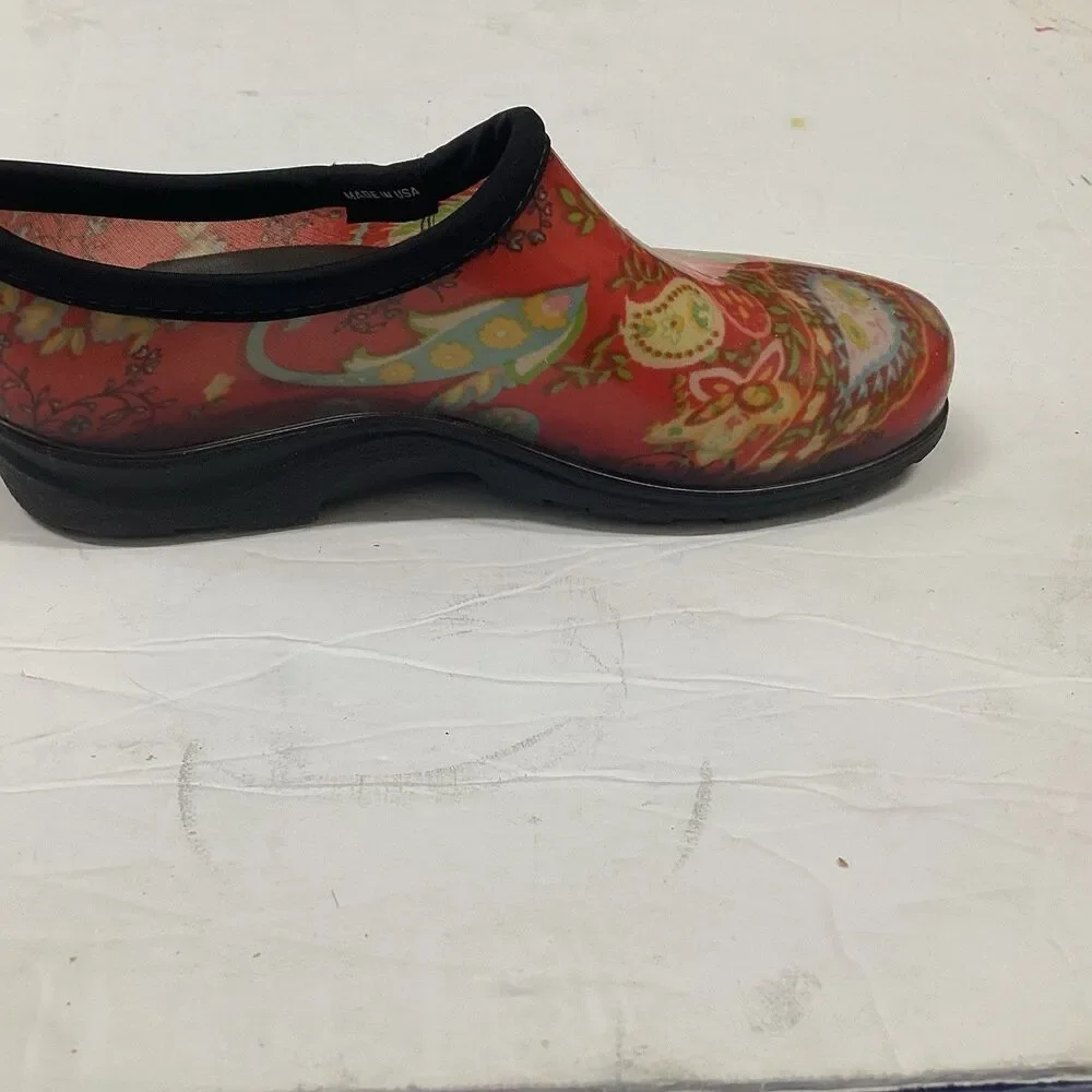 sloggers sz 7 red paisley floral garden waterproof slip resistant ( modified)